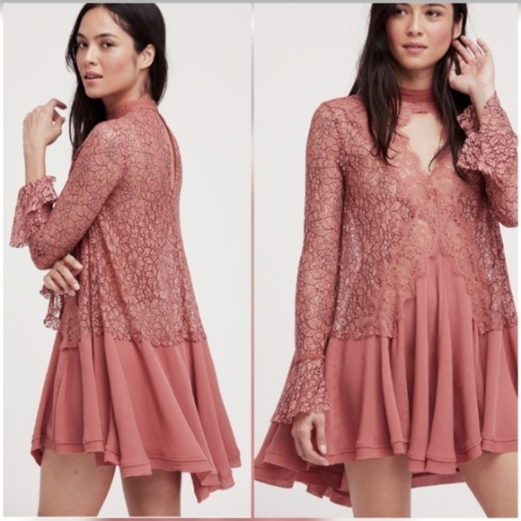 Free People Dresses & Skirts - NWOT Free People Tell Tale Lace Dress Dusty Mauve